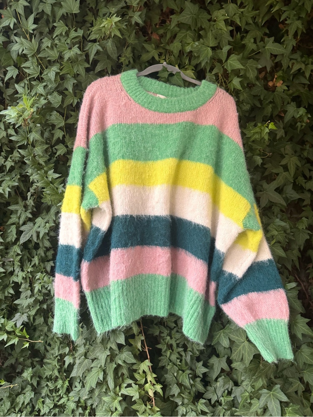 a new day Pastel Striped Crewneck Sweater in Pink, Green, Yellow, Teal, Cream